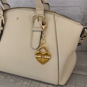 Gold Tone Heart Lock Purse Charm Rhinestone Padlock Keychain Bag Charm